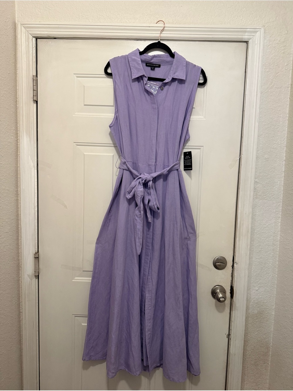 Boston Proper Lavender Sleeveless Maxi Shirt Dress with Self-Tie Waist